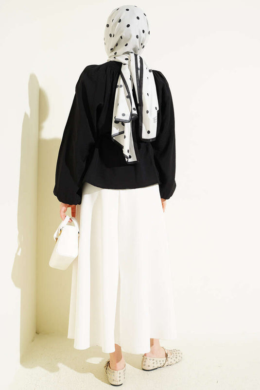 Gipe Collar Drawstring Waist Blouse Black
