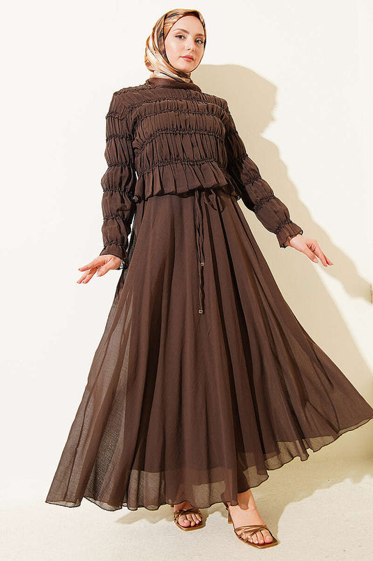 Ensemble deux pièces Gipeli avec blouse et jupe, couleur marron