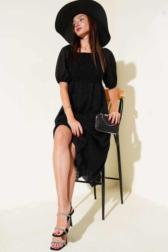 Gipeli Lace Sleeved Midi Dress Black