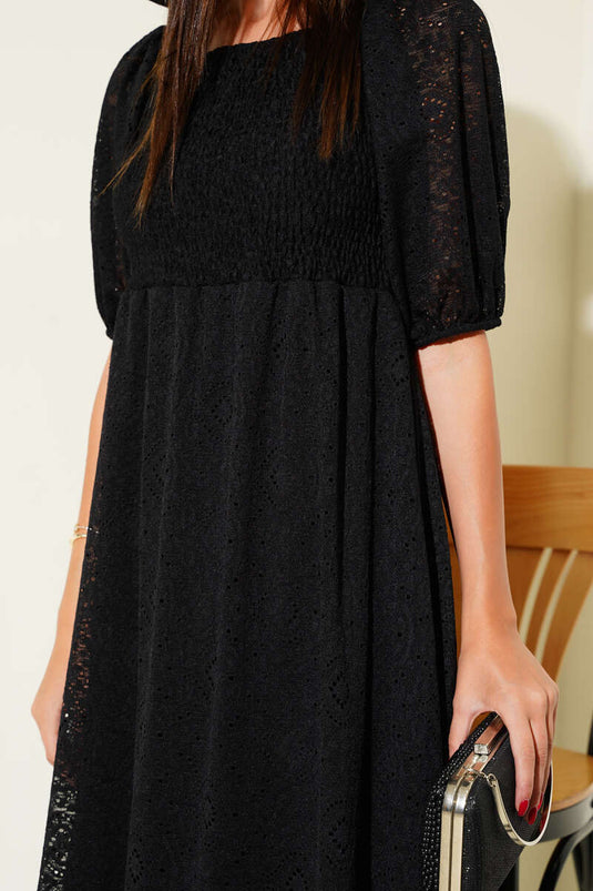 Gipeli Lace Sleeved Midi Dress Black