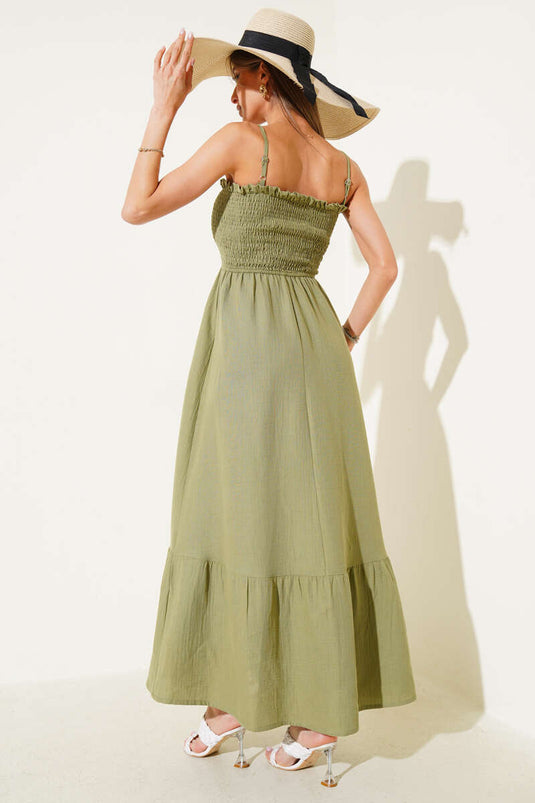 Gipel Rope Strap Muslin Dress Khaki