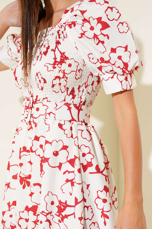 Gipeli mini midi-jurk met bloemenprint en ceintuur, bordeauxrood