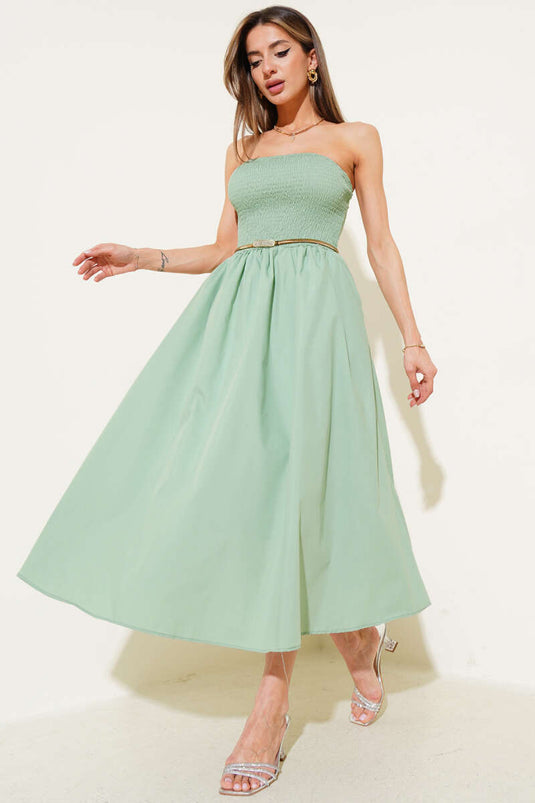 Gipeli trägerloses Midikleid Mandelgrün