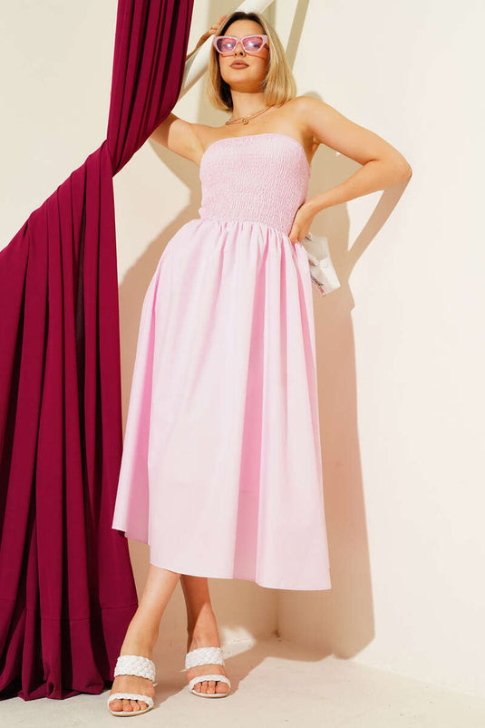 Gipeli Strapless Midi Dress Pink
