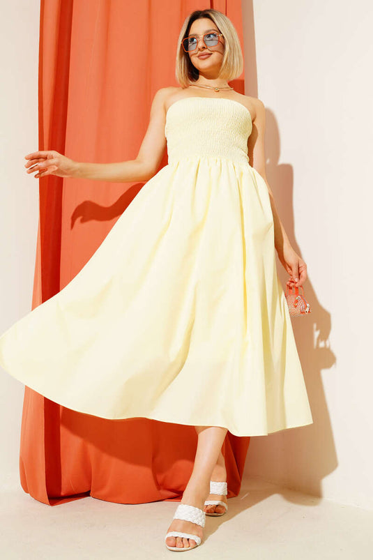 Gipeli Strapless Midi Dress Yellow