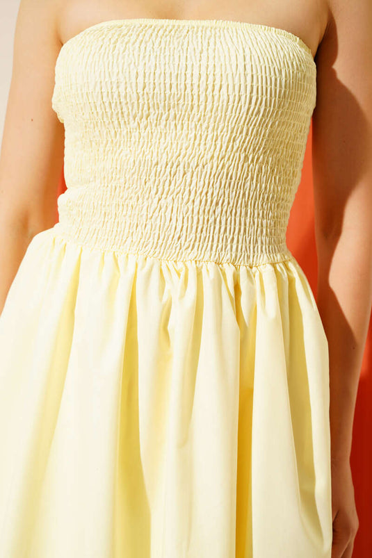 Gipeli Strapless Midi Dress Yellow