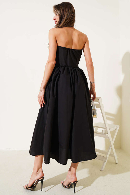 Schwarzes trägerloses Midikleid von Gipeli