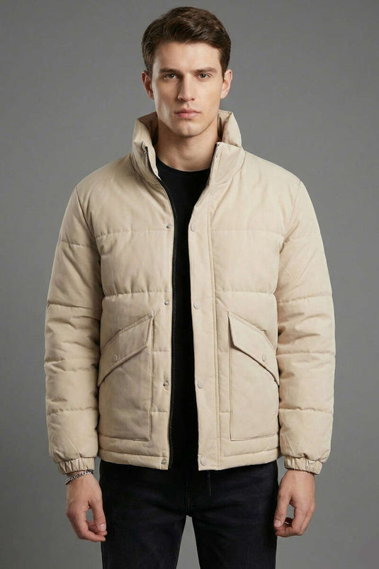 Veste matelassée pour homme avec capuche rétractable couleur pierre