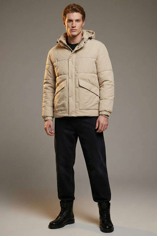 Veste matelassée pour homme avec capuche rétractable couleur pierre