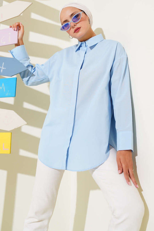 Hidden Button Basic Shirt Baby Blue