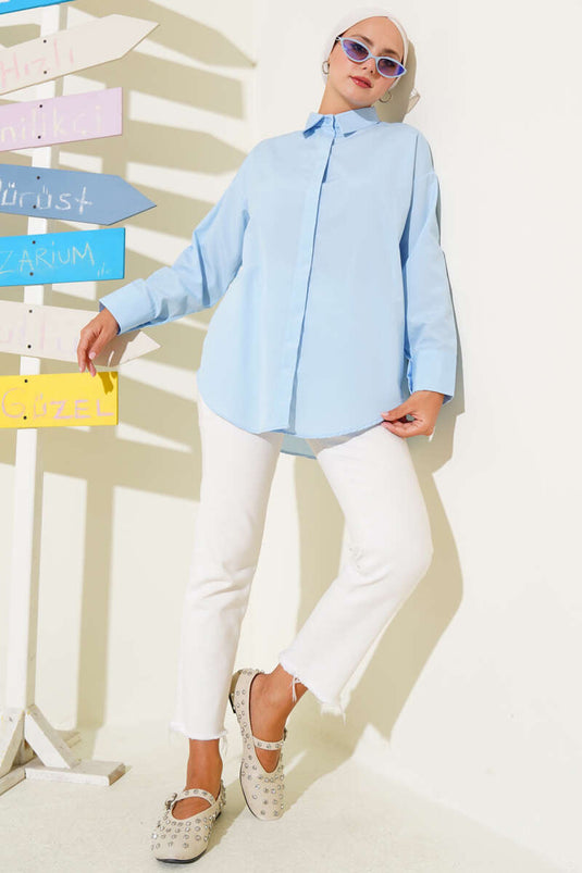 Hidden Button Basic Shirt Baby Blue