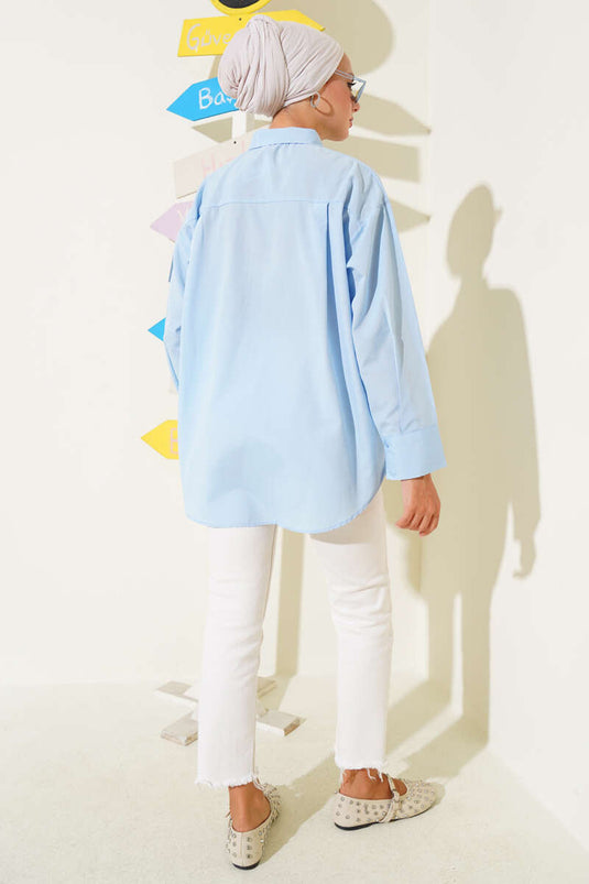 Hidden Button Basic Shirt Baby Blue