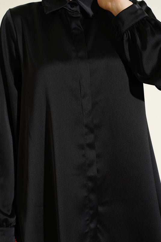 Camicia base in raso con bottoni nascosti nera