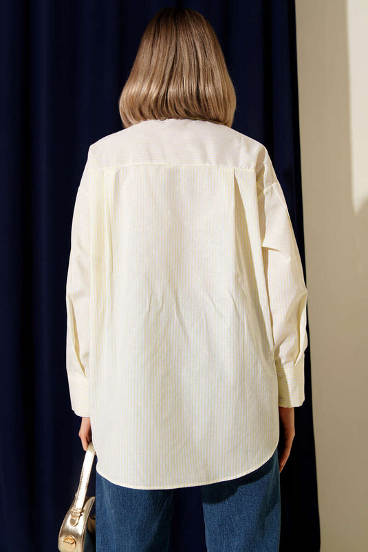 Striped Shirt with Hidden Buttons, Yellow