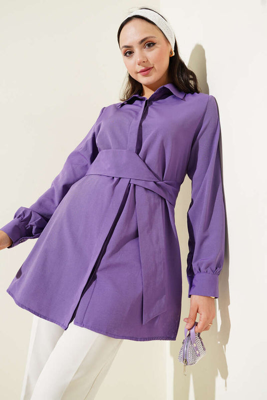 Chemise à boutons cachés et ceinture intégrée Lilas