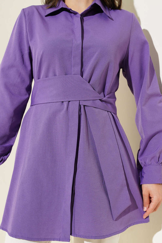 Chemise à boutons cachés et ceinture intégrée Lilas