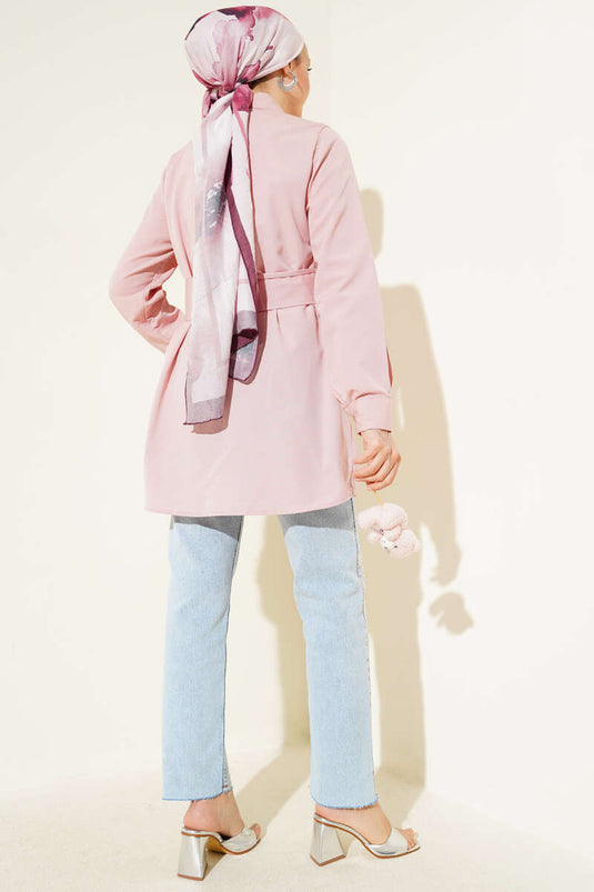 Hidden Button Self Belted Shirt Powder