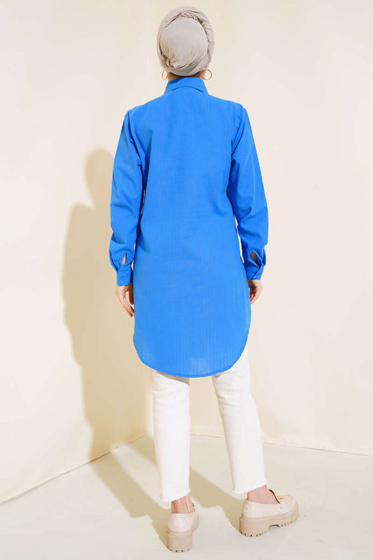 Chemise en lin à boutons cachés Saxe