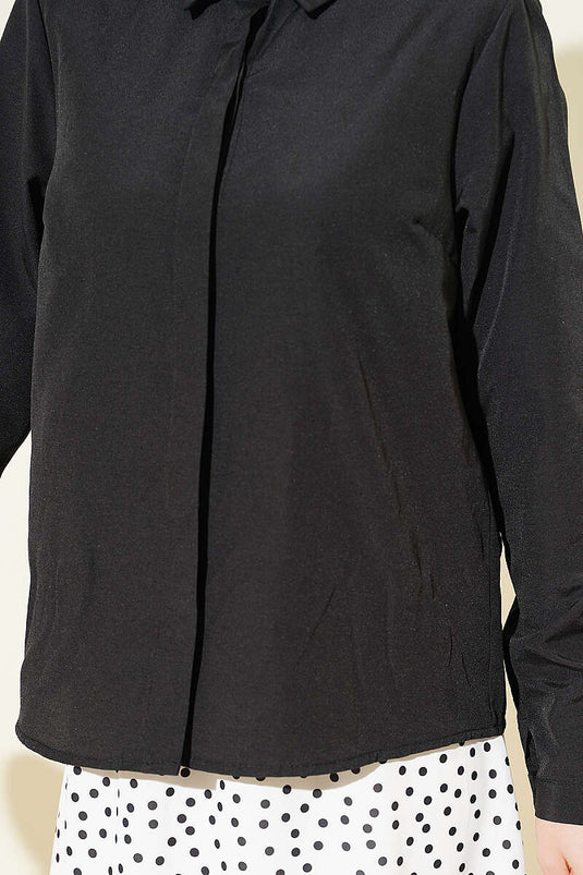 Hidden Button Short Shirt Black