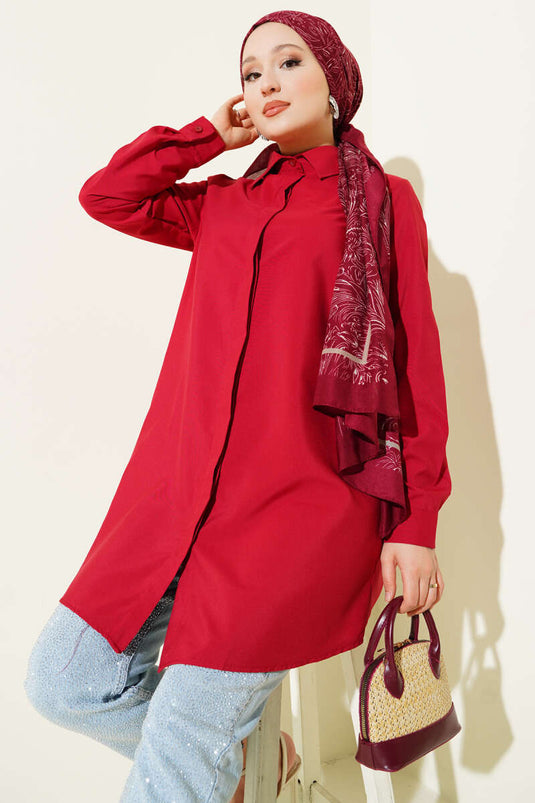 Chemise classique à boutons cachés bordeaux