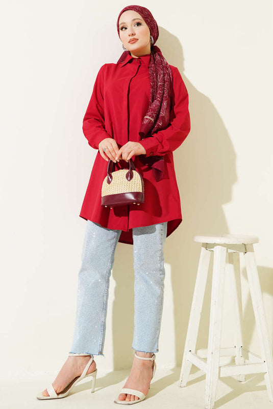 Chemise classique à boutons cachés bordeaux