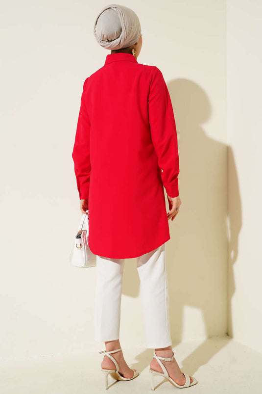 Hidden Button Classic Shirt Red