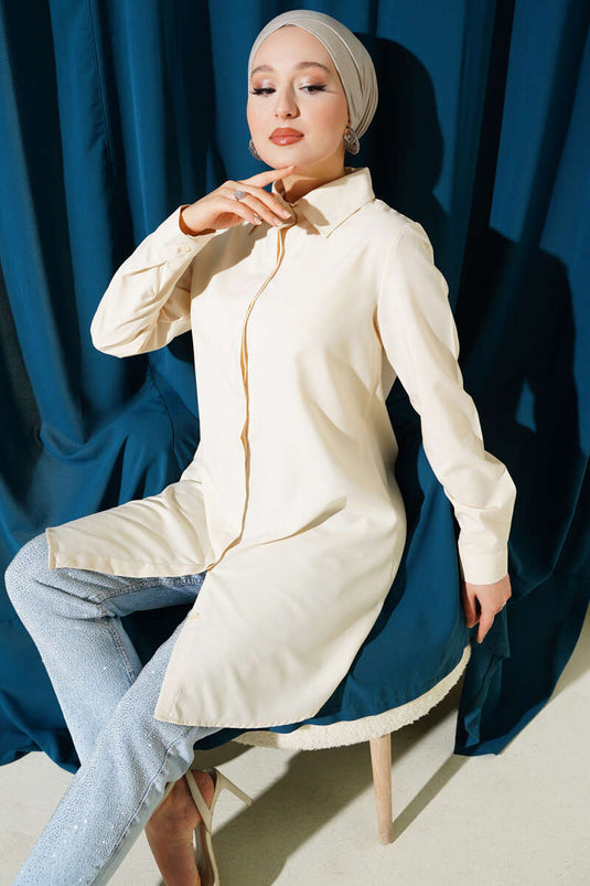 Hidden Button Classic Shirt Cream