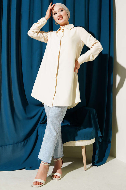 Hidden Button Classic Shirt Cream