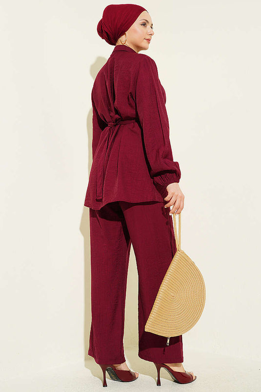 Ensemble tunique à ceinture avec boutons cachés Bordeaux