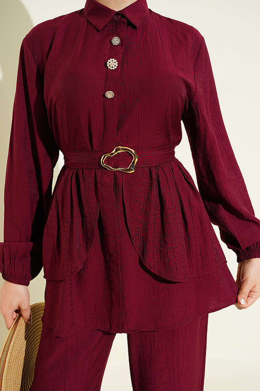 Ensemble tunique à ceinture avec boutons cachés Bordeaux