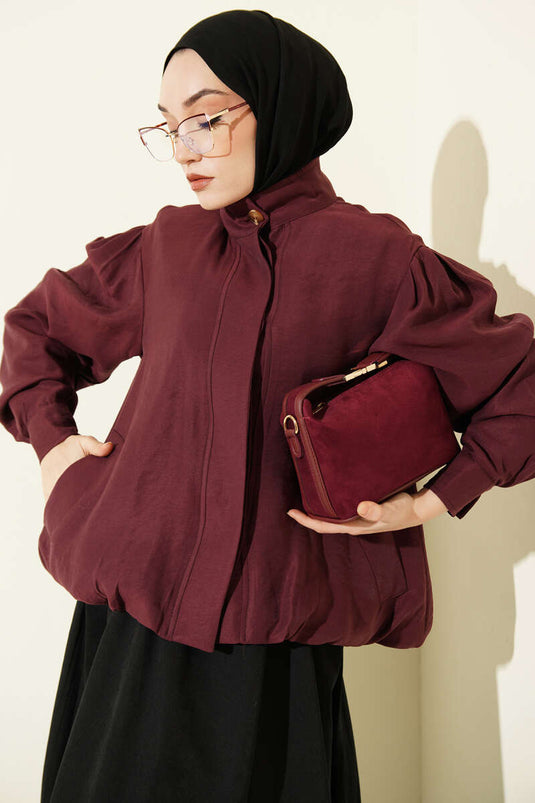 Veste bomber en modal bordeaux à boutons cachés