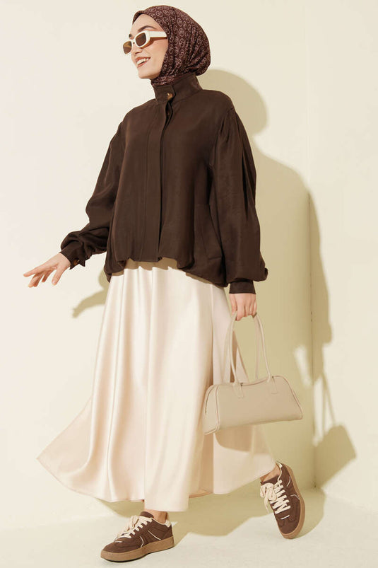 Hidden Button Modal Bomber Jacket Coffee