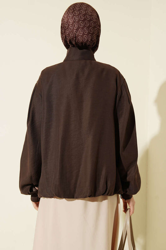 Hidden Button Modal Bomber Jacket Coffee