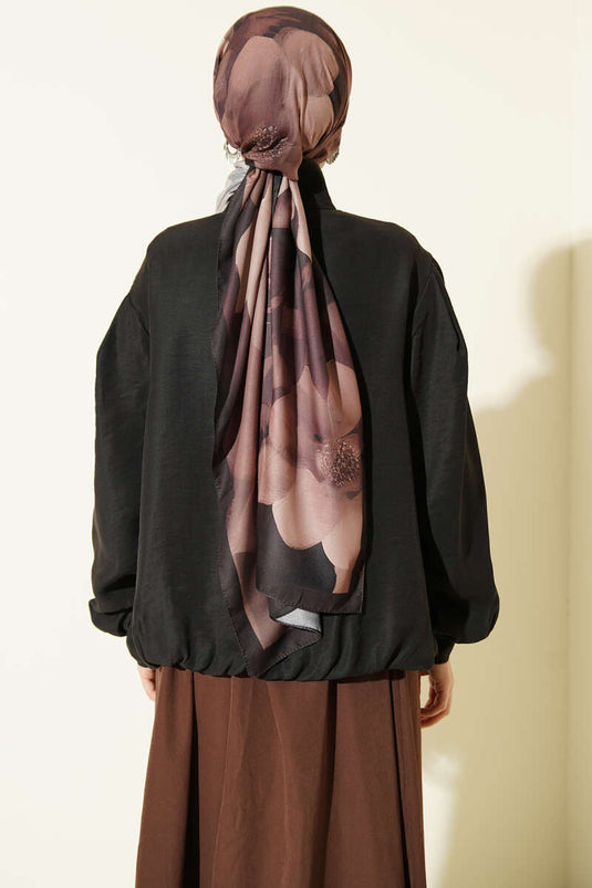 Hidden Button Modal Bomber Jacket Black