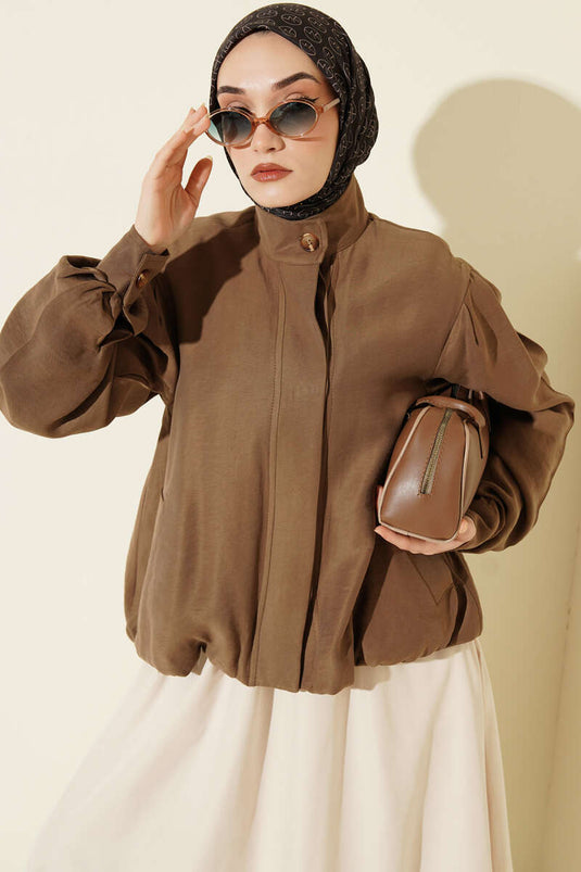 Veste Bomber en Modal à Boutons Cachés Vison