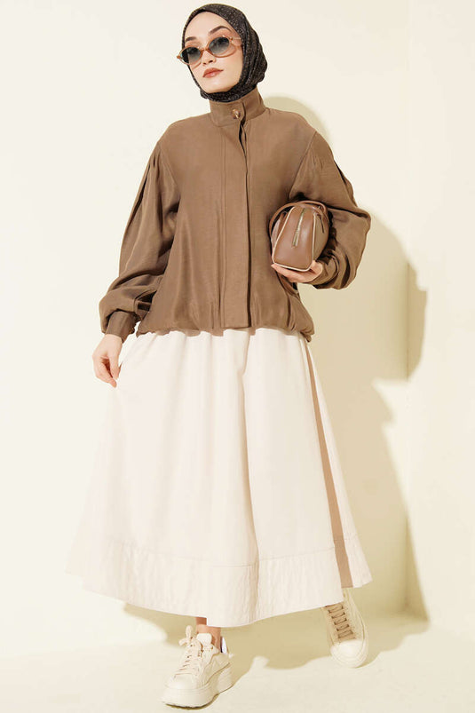 Hidden Button Modal Bomber Jacket Mink