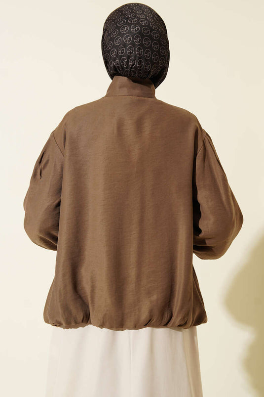 Hidden Button Modal Bomber Jacket Mink