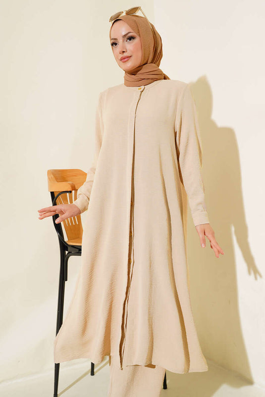 Costume Double Décontracté avec Boutons Cachés Beige