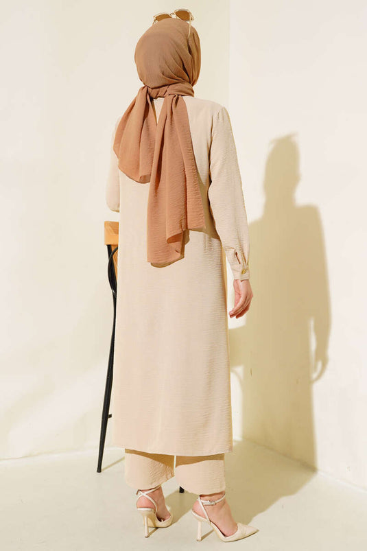 Costume Double Décontracté avec Boutons Cachés Beige