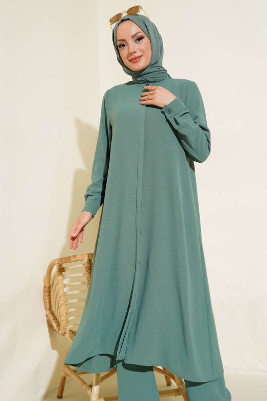 Gizli Düğmeli Salaş İkili Takım Çağla Yeşili