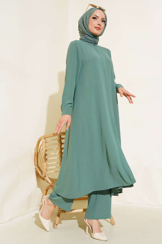 Gizli Düğmeli Salaş İkili Takım Çağla Yeşili