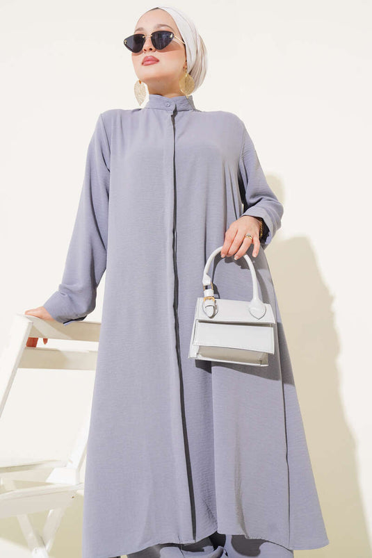 Hidden Buttoned Casual Two Piece Suit Gray