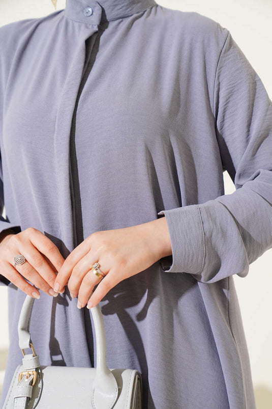 Hidden Buttoned Casual Two Piece Suit Gray