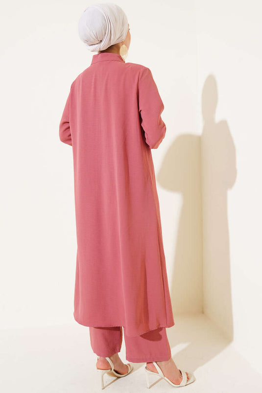 Hidden Buttoned Casual Two Piece Suit Dusty Rose