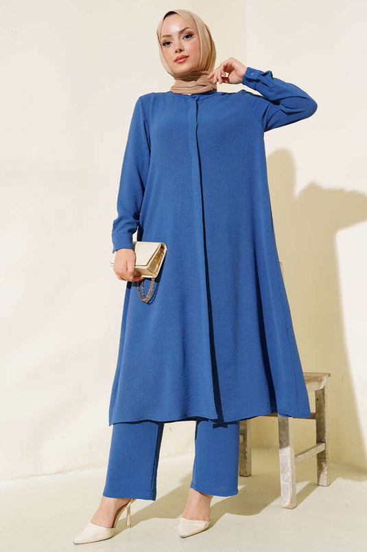 Secret Buttoned Loose Two-Piece Set Indigo