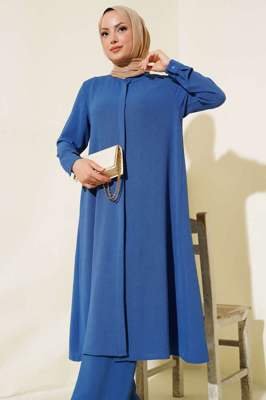 Secret Buttoned Loose Two-Piece Set Indigo