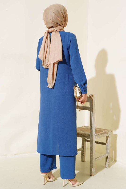 Secret Buttoned Loose Two-Piece Set Indigo