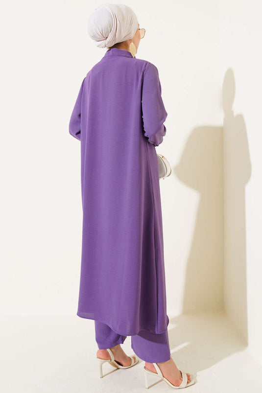 Costume deux pièces décontracté à boutons cachés lilas