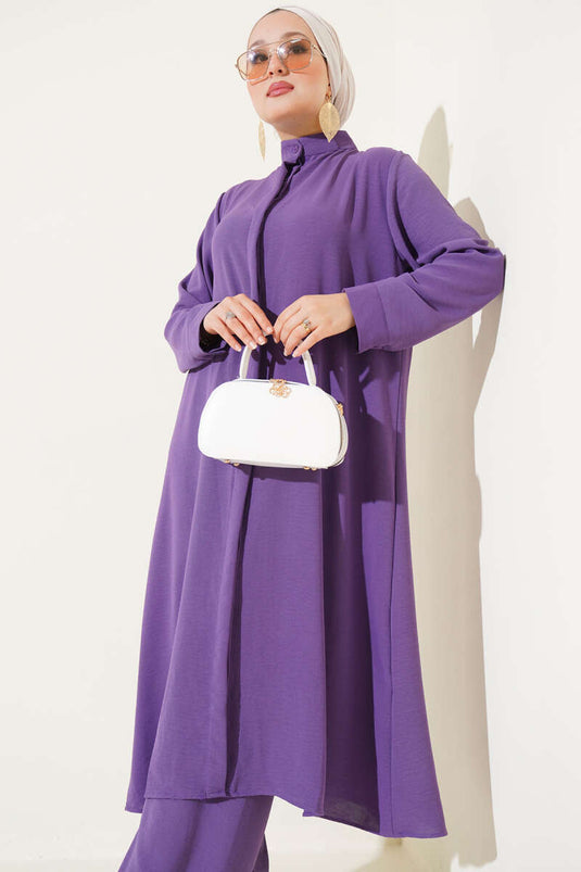 Costume deux pièces décontracté à boutons cachés lilas