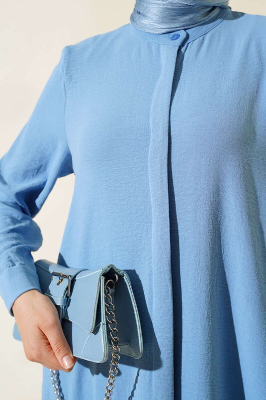 Hidden Buttoned Casual Two Piece Suit Blue